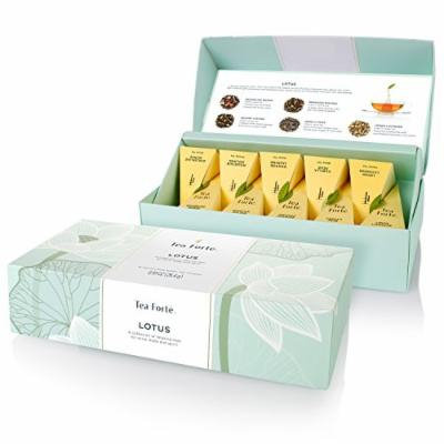Tea Forte LOTUS Petite Presentation Box with 10 Handcrafted Pyramid Tea Infusers - Black Tea, Green Tea, Oolong Tea, White Tea, Herbal Tea