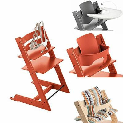 Stokke Tripp Trapp Chair w Baby Set, Stokke Tray & Signature Stripe Cushion (Lava Orange)