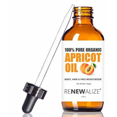 Organic Apricot Kernel Oil by Renewalize in LARGE 4 OZ. DARK GLASS BOTTLE with Glass Eye Dropper , Highest Quality 100% Pure and Unrefined , A Fantastic Light Massage Oil , Softens Dry Skin , An Excellent Carrier Oil for Mixture with Essential Oils ,...