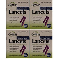 Omnis Ultra Thin Universal Fit Sterile Lancets 30G 100 ea per Box 4 PACK Total 400 ea