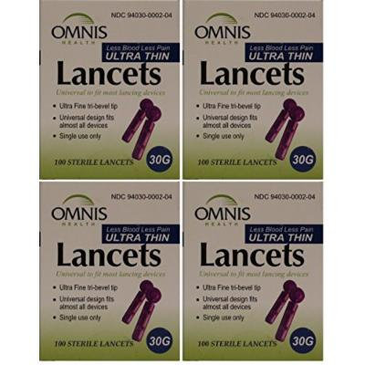 Omnis Ultra Thin Universal Fit Sterile Lancets 30G 100 ea per Box 4 PACK Total 400 ea
