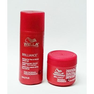 Wella Brilliance Shampoo 1.7 oz + Brilliance Treatment 0.84 oz. for Fine/Normal Colored Hair Travel Size Set
