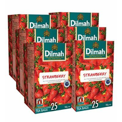 Dilmah Fun Tea, Single Origin Pure Ceylon, 25 Count Individually Foil Enveloped Tea Bags, 150 Tea Bags Total (Pack of 6) (Strawberry)