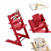 Stokke - Tripp Trapp - Red High Chair, Red Baby Set, Grey Loom Cushion & Table Top