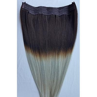 18inches 100% Human Hair Extensions, Halo Style (ONE PIECE NO CLIP) with an adjustable invisible wire (Fishing String) # T2/Ash Silver Gray (beige blonde based)