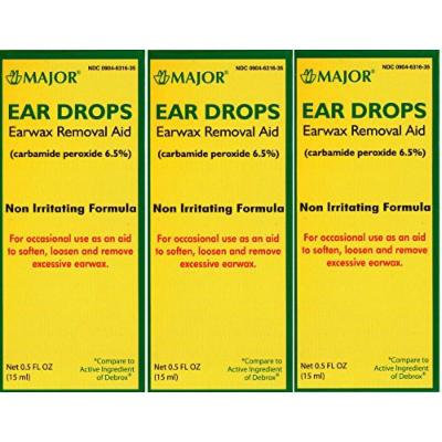 Ear Drops Earwax Removal Aid Carbamide Peroxide 6.5% Generic for Debrox - 0.5 oz. (15 ml) Per Bottle Pack of 3 Total 1.5 oz.