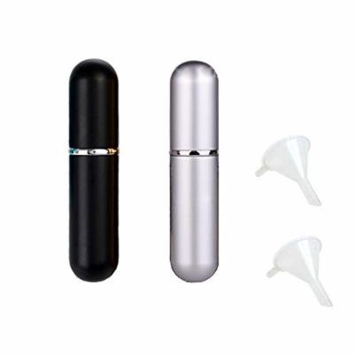 Glittermall Pack of 4pcs Black and Silver Color 5ml Portable Mini Refillable Perfume Fragrance Scent Aftershave Atomizer Empty Spray Bottle with 2 Funnel Filler for Travel Purse (2pcs-6ml)