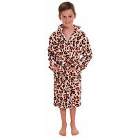 Kid's Plush Robe in Leopard Print, 2- Pockets, Soft Polyester, Dark Leopard, S