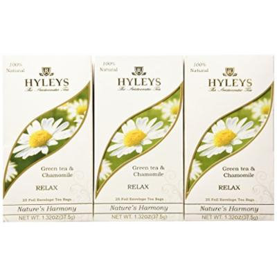 Hyleys Tea Nature's Harmony Green Tea Bags with Chamomile In Foil Envelopes, 1.32-Ounce Packages (Pack of 12)