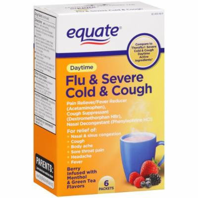 Severe Cold, Cough and Flu, Daytime, 6 Packets, By Equate, Compare to Therafllu Daytime Severe Cold & Cough