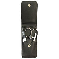 Pfeilring Manicure Set in Calf Leather, Nail Scissors Sapphire File and Tweezers, Nickel Plated, Black