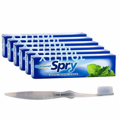Xlear (6-Pack) Spry Flouride Free Toothpaste, Peppermint , Bundle With 1 SoFresh Flossing Toothbrush