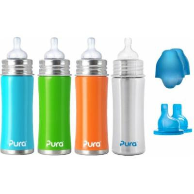 Pura Kiki Infant / Toddler Bottle Stainless Steel - 4 pack Combo - 11oz. - Boy Colors
