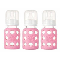 Lifefactory Glass Baby Bottle with Silicone Sleeve 4 Ounce - 3 Pack - Pink