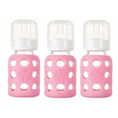Lifefactory Glass Baby Bottle with Silicone Sleeve 4 Ounce - 3 Pack - Pink