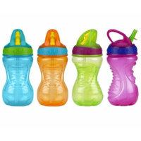 Nuby 10 Ounce Flip-And-Tip Hard Straw Cup - 4 Pack (Blue/Orange/Green/Pink)