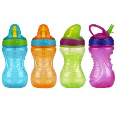 Nuby 10 Ounce Flip-And-Tip Hard Straw Cup - 4 Pack (Blue/Orange/Green/Pink)