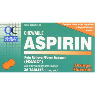 Quality Choice Children's Chewable Orange Flavored 81mg. Aspirin Tablet 36-Count Boxes (Pack of 24)