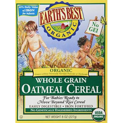 Earth's Best Certified Organic Whole Grain Oatmeal Cereal -- 8 oz Each / Pack of 2