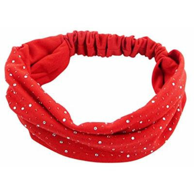 Simplicity Women's Sparkling Rhinestone Gem Elastic Stretchy Wide Headband, Red