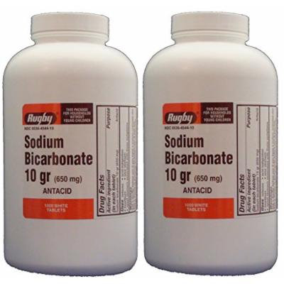 Rugby Sodium Bicarbonate 650 Mg Tablets (10 Grains) 1000 Tablets/Bottle 2 PACK Total 2000 Tablets (2)