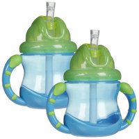 Nuby 2 Handle Flip n' Sip Straw Cup, 8 Ounce - 2 Pack, Blue