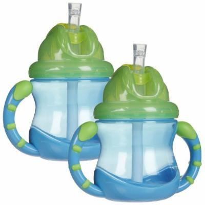 Nuby 2 Handle Flip n' Sip Straw Cup, 8 Ounce - 2 Pack, Blue