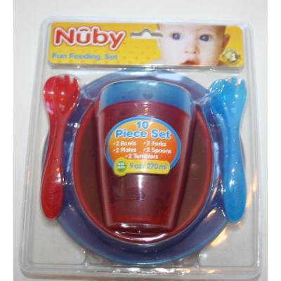 Nuby Fun Feeding Set - 10 Piece Set, Red/Blue