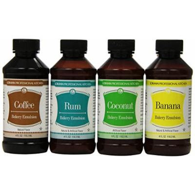 Lorann Oils Coconut, Banana, Rum & Coffee Bakery Emulsion Bundle 4 Fluid Ounces Each