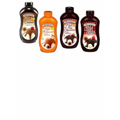 Smuckers Heat & Pour Ice Cream Toppings VARIETY PACK: 1 Squeeze Bottle of HOT FUDGE TOPPING, 1 HOT CARAMEL TOPPING, 1 HOT BUTTERSCOTCH TOPPING & 1 HOT MILK CHOCOLATE TOPPING. Microwaveable. 15 oz. (4 PACK)