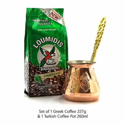 Loumidis Coffee 8oz with Handmade Copper Turkish Coffee Pot 260ml (Pack of 2)