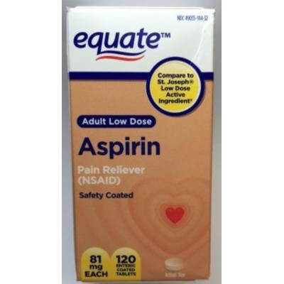 Adult Low Dose Aspirin, Safety Coated, 81mg, 120ct, By Equate, Compare to St. Joseph Low Dose