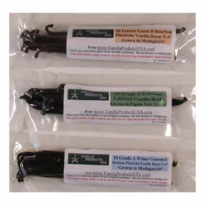 30 Pack Original Assortment Vanilla Beans 3 types x 10 beans = 30 total Madagascar Tahitian