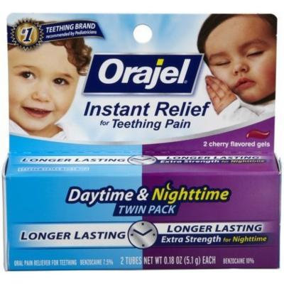 Orajel Oral Pain Reliever, for Teething, Daytime & Nighttime Gels, Cherry Flavored, 2 CT (PACK OF 2)