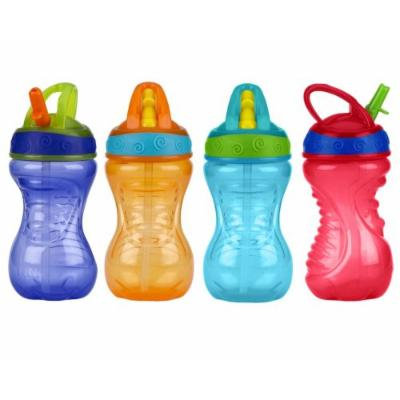 Nuby 10 Ounce Flip-And-Tip Hard Straw Cup - 4 Pack (Purple/Orange/Blue/Red)
