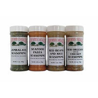 River Road By Fiesta Cajun Seasoning Favorites 4 Flavor Variety Bundle: (1) Jambalaya Seasoning, (1) Seafood Pasta Seasoning, (1) Red Bean And Rice Seasoning, and (1) New Orleans Style Chicken Seasoning, 2-3.25 Oz. Ea. (4 Bottles Total)