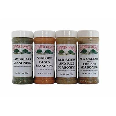 River Road By Fiesta Cajun Seasoning Favorites 4 Flavor Variety Bundle: (1) Jambalaya Seasoning, (1) Seafood Pasta Seasoning, (1) Red Bean And Rice Seasoning, and (1) New Orleans Style Chicken Seasoning, 2-3.25 Oz. Ea. (4 Bottles Total)