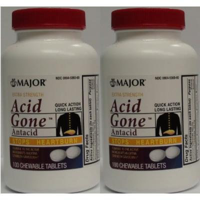 Acid Gone Antacid Chewable Generic for Gaviscon Extra Strength Chewable Tablets 100 Ct. Per Bottle Pack of 2 Bottles Total 200 Tablets