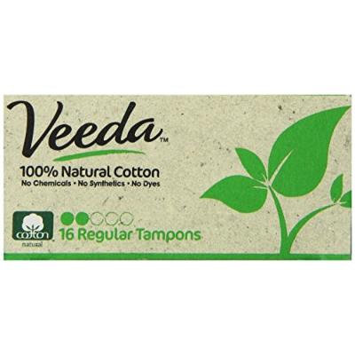 Veeda - Applicator Free Regular Tampons - Natural Cotton - 16 Count Boxes (Pack of 3)