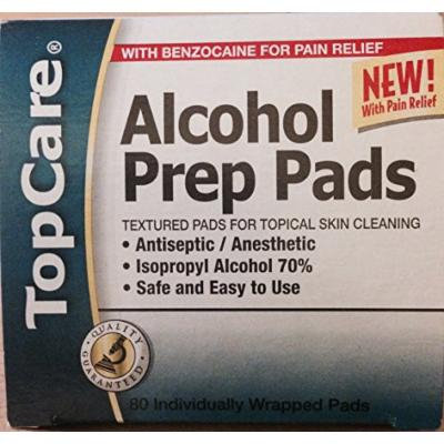 2 BOXES-Topcare Alcohol Prep Pads, with 6% Benzocaine for Pain Relief (2 Boxes)