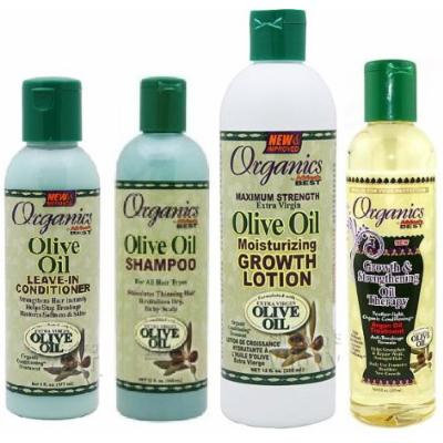 Afric'as Best Olive Oil Organics 4 Pcs Set (Shampoo, Leave-in Conditioner, Growth Lotion, Growth and Strengthening Oil Therapy) Plus 3 Free of Apple Eye Pencil Color: Grey