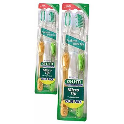 (2 Pack) GUM Micro Tip SOFT Toothbrushes with Angled Neck - 2 toothbrushes per pack