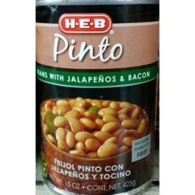 HEB Pinto Beans with Jalapenos & Bacon 15 Oz (Pack of 3)