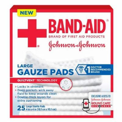 Band-Aid First Aid Gauze Pads, Large (4 Inch x 4 Inch) 25 ea Pack of 4