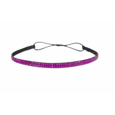 Two Row Bling Rhinestone Headband/ Elastic Stretch/ Rhinestone Hair Band Hair Accessory (Magenta Thin Headband)