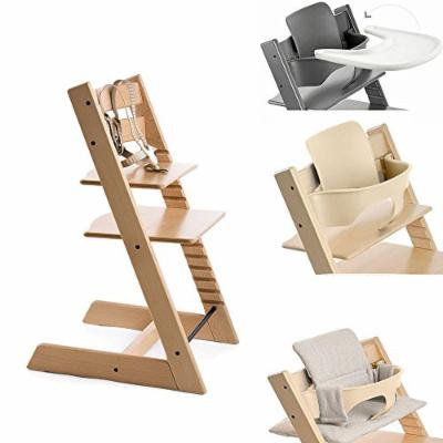 Stokke Tripp Trapp Chair w Baby Set, Stokke Tray & Grey Loom Cushion (Natural)