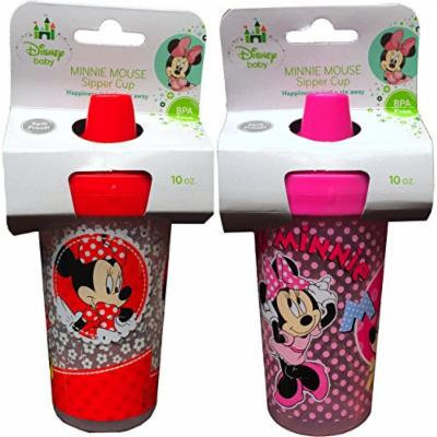 Disney Baby MINNIE MOUSE Sipper Cups Pack of 2 Happiness Is Just a Sip Away Spill Proof 10oz