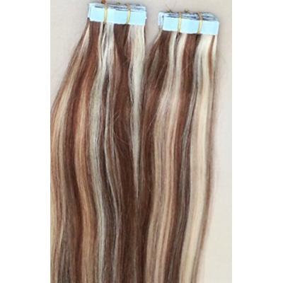 18 inches 100grs,40pcs, 100% Highlighted Human Tape In Hair Extensions #4/613 Dark Brown with Platinum Blonde