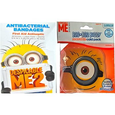 Despicable Me Minions Children's First Aid Kit Accessories Antibacterial Bandages with Minions Original Boo Boo Buddy Reusable Cold Pack Soothes Bumps and Bruises