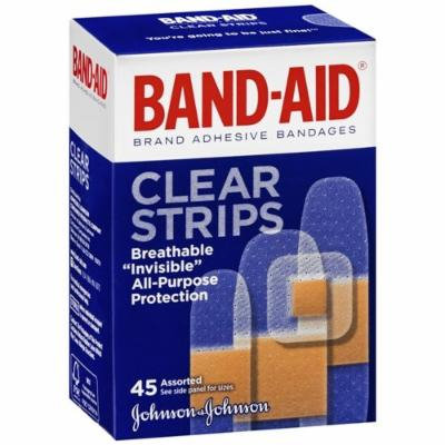 Band-Aid Brand Adhesive Bandages Clear Strips, Assorted Sizes 45 ea Pack of 4